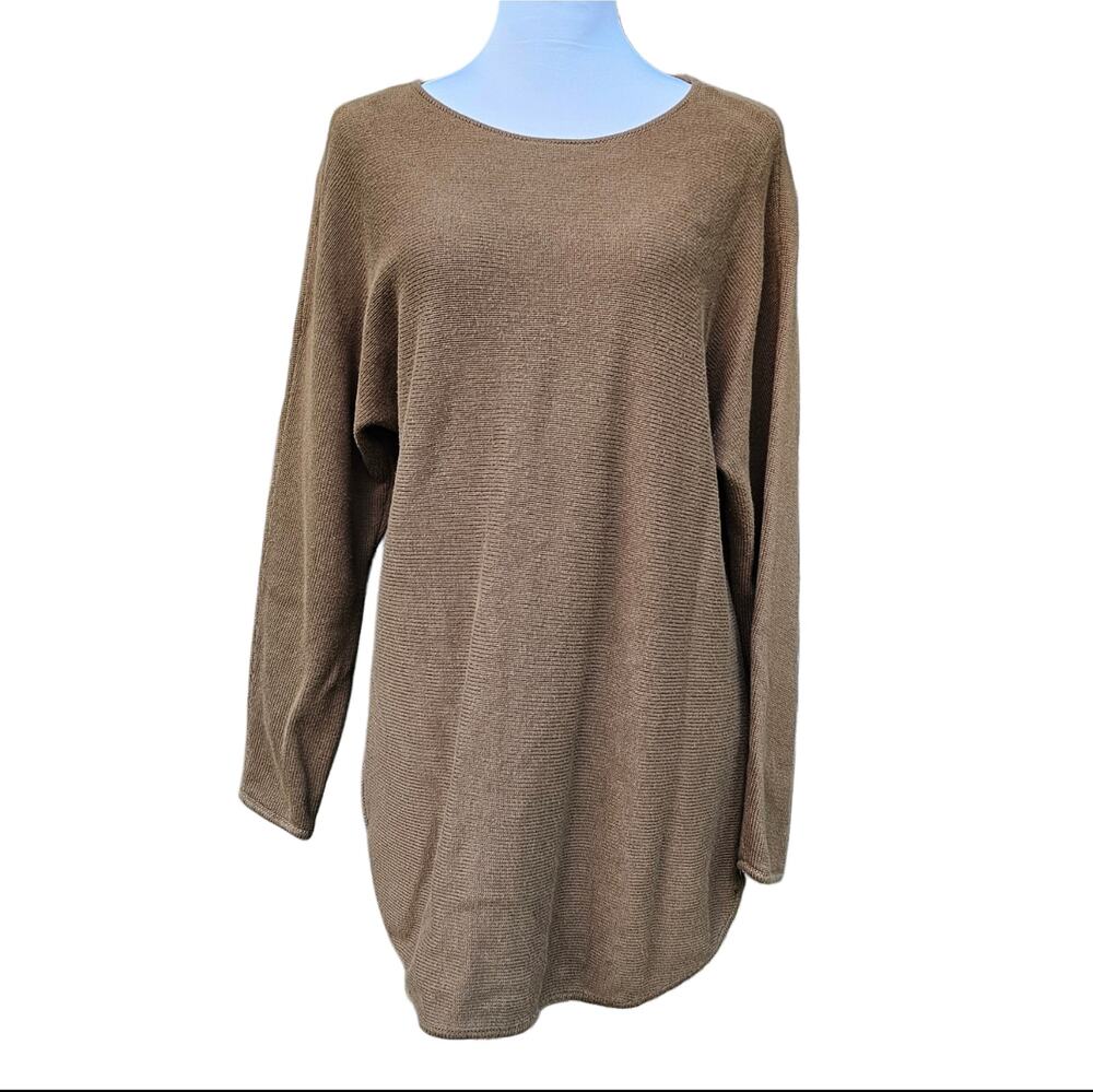 Side Zip Sweater MMK Size Large Hi Low Round Hem Brown Knit Top L Michael Kors